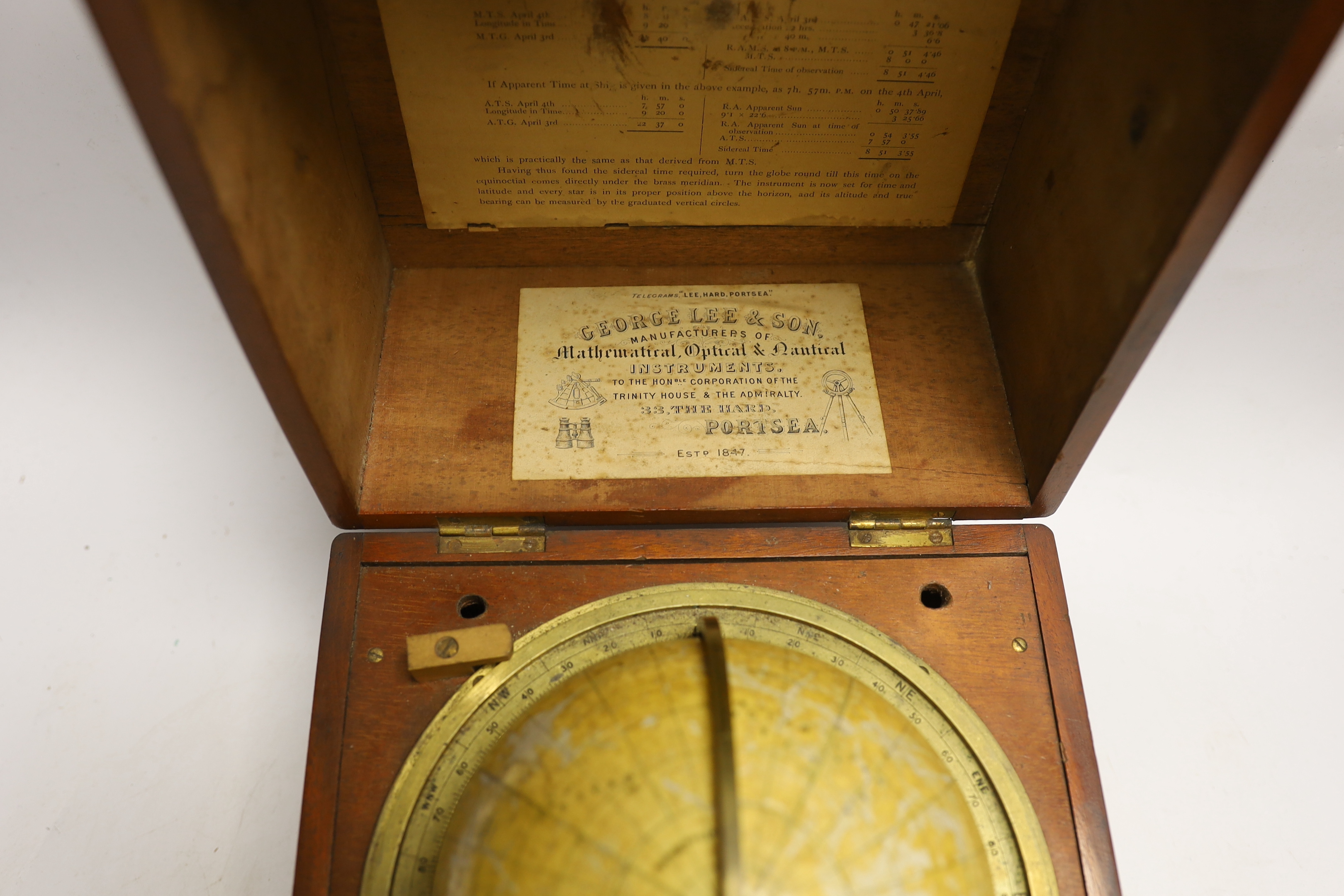 A late 19th century cased astronomical globe by Cary & Co. In mahogany case, globe 14cm